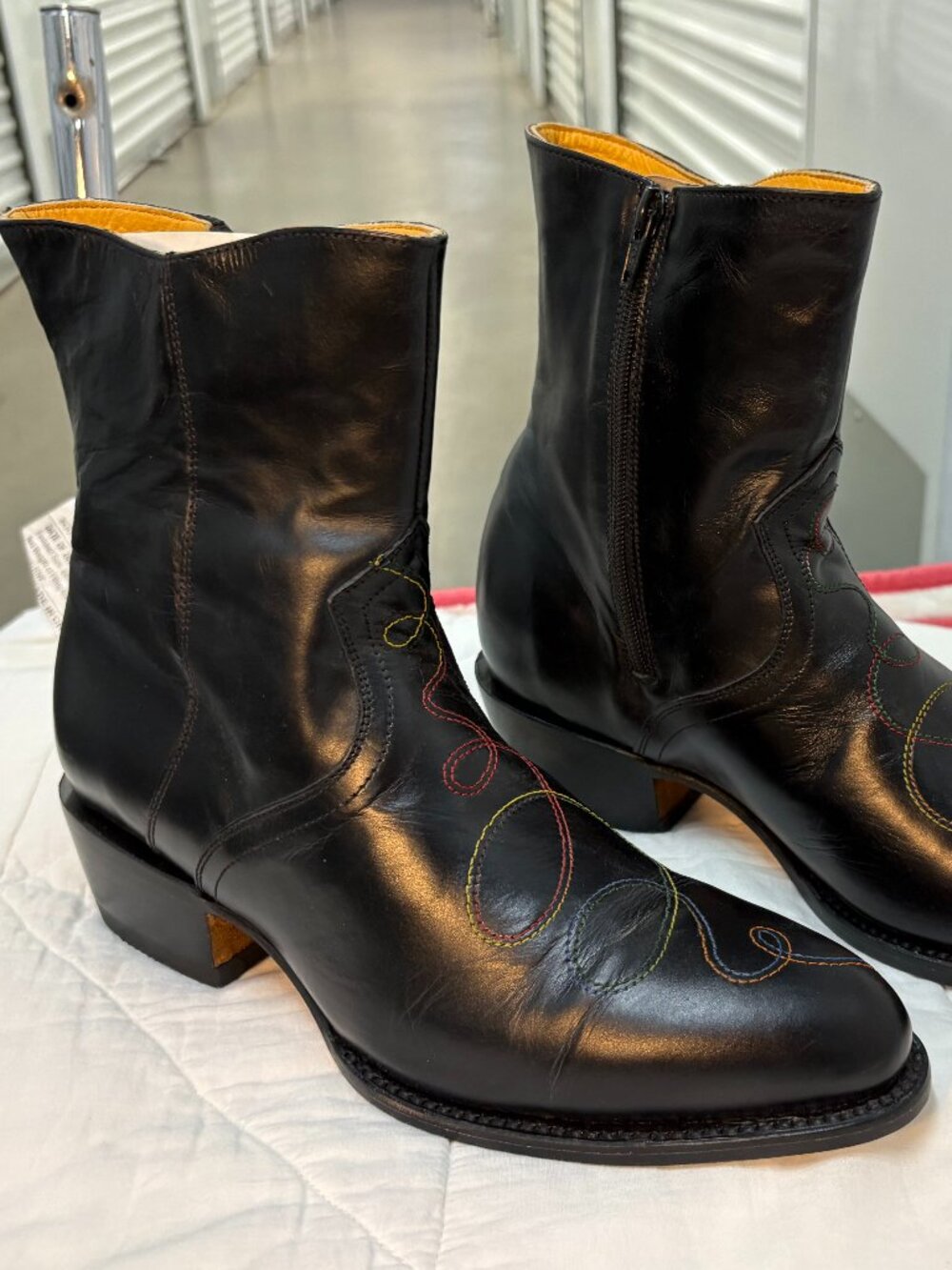 Black Leather Western booties with heel Charlotte Stone Brand new